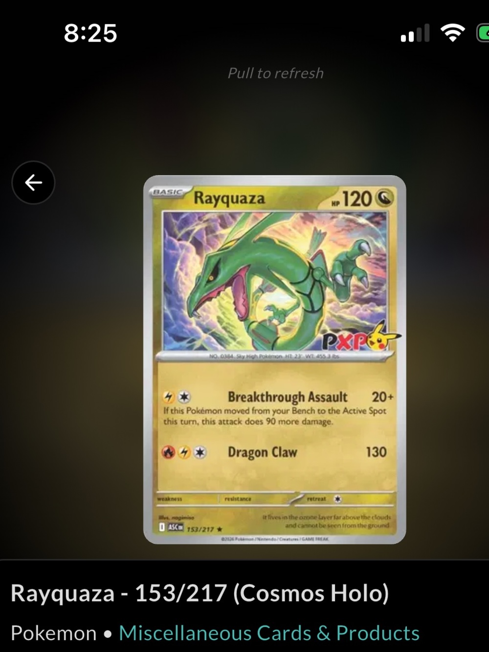 Pokemon Rayquaza Cosmos Holo Card - Green, Yellow